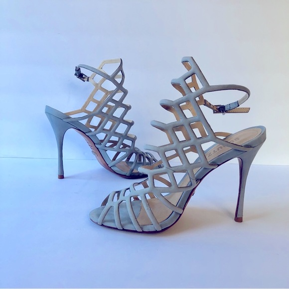 SCHUTZ JULIANA DRESS SANDAL JEANS BLUE CAGED STILETTO PUMP SIZE 6.5B LIGHT BLUE - Picture 2 of 12